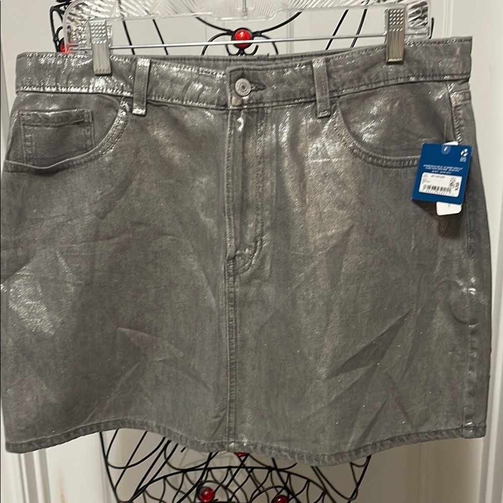 🥈🥈🥈BOGOHO 🥈🥈🥈Silver Metallic Mini Skirt for Casual Night Out-size 10